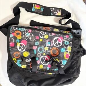 L.L. Bean Black and Multicolor Graphic Messenger Bag